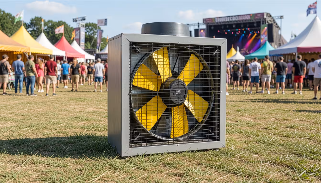 Veliki isparavajući hladnjak sa žutim lopaticama ventilatora